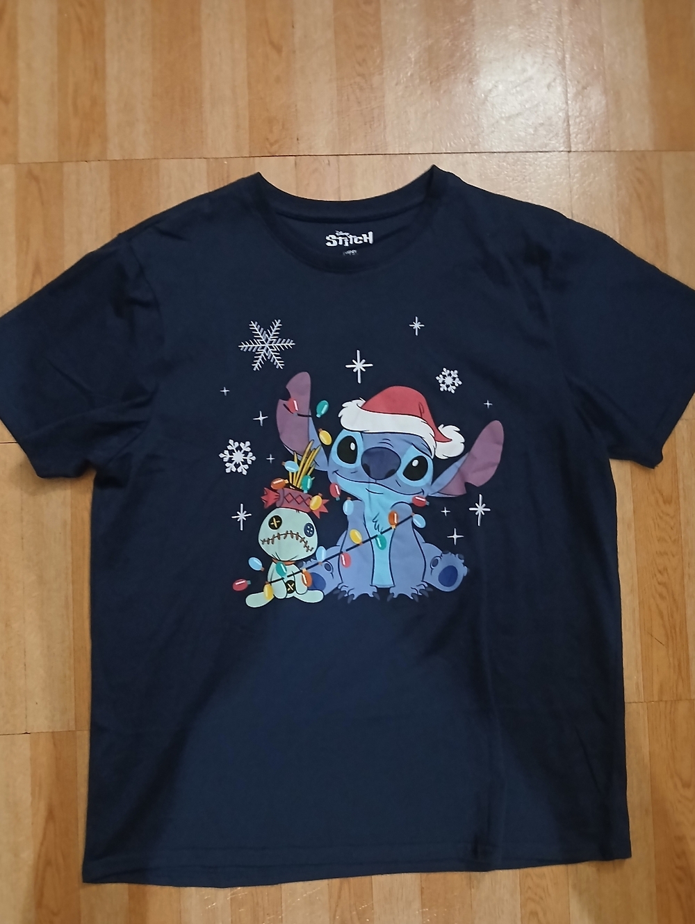 Unisex Disney Navy Blue Stitch Holiday Tee, XL, Like New.